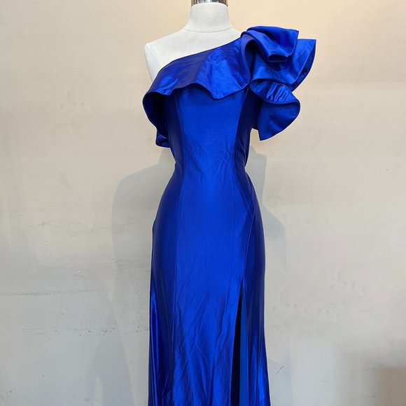 NEW LONG ROYAL BLUE MERMAID ONE SHOULDER SLEEVELESS DRESS WITH SIDE SLIT AC5042 - Picture 3 of 8